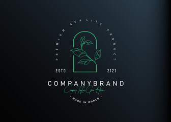 Nature green plant logo design. Vector illustration of nature branch with green leaves. Vintage logo design vector line icon template