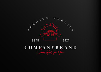 floating flower logo design. Vector illustration of beauty red flower floating on water. Vintage logo design vector line icon template