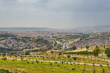 Fototapeta na wymiar Panoramic Izmir view from Kadifekale Castle