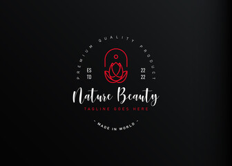 Flower bud logo design. Vector illustration of red flower bud monoline design. Vintage logo design vector line icon template