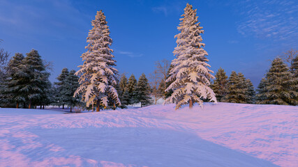 Winter forest image 3D illustration