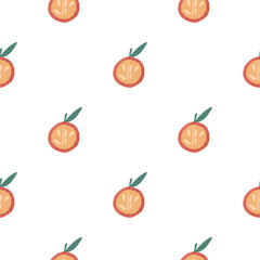 Isolated fruit seamless pattern with simple orange half apple shapes. White background. Simple design.