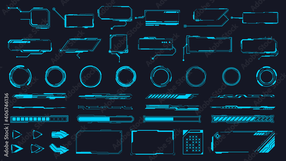 Fototapete futuristic interface ui elements. holographic hud user interface elements, high tech bars and frames