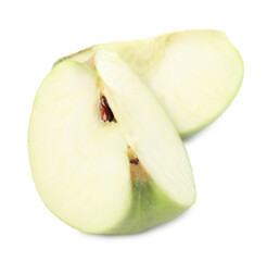 Fresh ripe cut green apple on white background