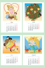 Four months of the 2021 calendar with cute and funny babies