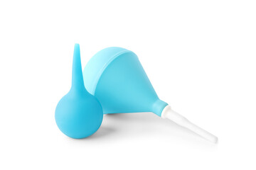 Light blue enemas on white background. Medical treatment