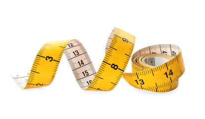 New yellow measuring tape isolated on white