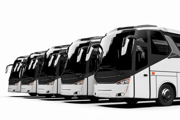 3D render representing a fleet of buses / a fleet of buses