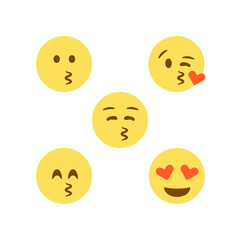 set of kiss flat emoticon with faces