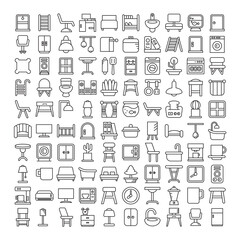 set of furniture and home decoration icons set line design