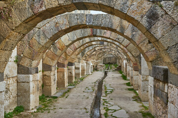 Smyrna agora. Ancient ruins attract the attention of tourists and photographers.