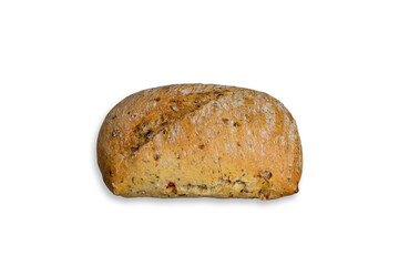 Crispy bread roll with grains isolated on a white background. Clipping path.