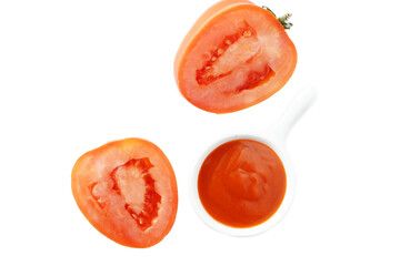 Tomato ketchup in a bowl on a white background