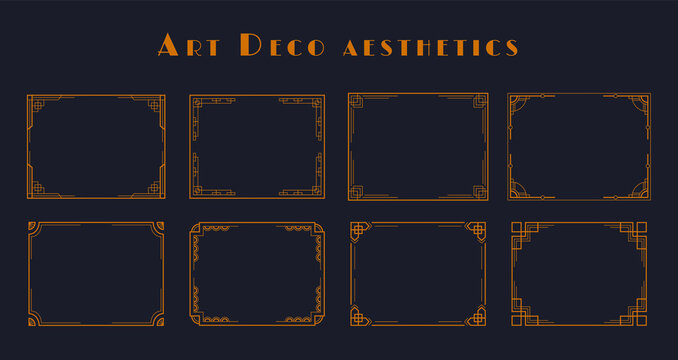 Vintage art deco geometric frames. Golden polyhedron line 1920s aesthetics for wedding invitations, cards. Vector illustration