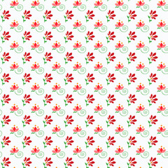 Folklore pattern with small flowers. Fantasy vector drawing on a white background. For fabric, scrapbooking, decor and wrapping paper. 