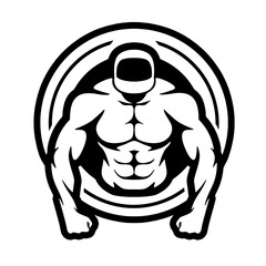 Muscular torso man in circle, vector, logo, cartoon, mascot, character
