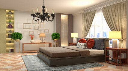 Bedroom interior. Bed. 3d illustration