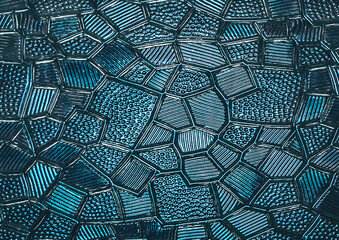 Blue glass surface with abstract mosaic pattern texture background