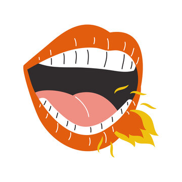 Hot mouth screaming with flame vector design
