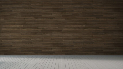 Empty room interior, wooden floor and brown wall. 3d rendering