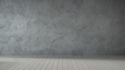 Empty room with concrete wall and wooden floor, grey background. 3d rendering