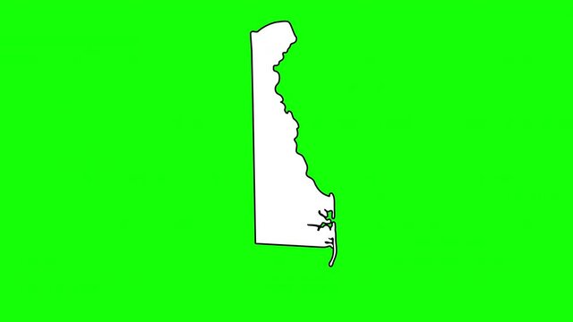 Delaware State of USA with pointer in capital city Dover. Animated close up map of Delaware highlighted from map of USA. Zoom showing of state for voting, social information, news. 4K. Alpha channel.