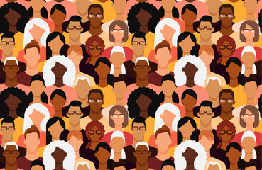 Diverse people seamless tile pattern. Minimal faceless characters. Flat design vector illustration.
