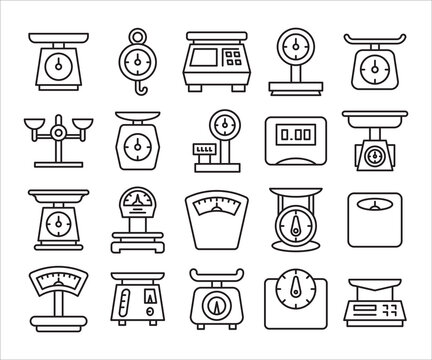 weight scale icon set line vector illustration