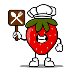 cute chef red strawberries cartoon mascot character