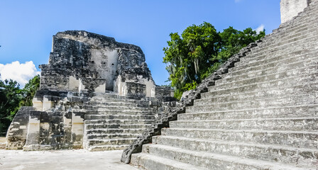 Fototapeta na wymiar Famous ancient Mayan temples in Tikal National Park, Guatemala, Central America