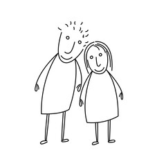 Contour drawing of a couple in love. Naive childish style. Man and woman.
