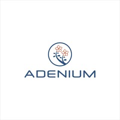 Adenium Flower Logo Design. Exotic Pink Tropical Tree with Modern, Minimalist Style for Elegant Branding.