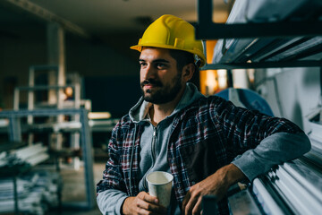 blue collar worker having lunch break
