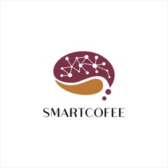 Smart coffee Logo Design , with Brain Icon Concept Illustration