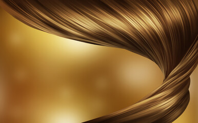 Shiny brown hair. Show soft, beautiful, and strong .Imply hair care results of product .On the left side of the image and on golden shine blur background .