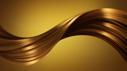 Woman brown hair / brunette hair color, healthy concept : Beautiful long curly hair shine on golden background. Digital painting illustration.