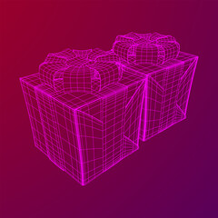 Gift Box with ribbon. Wireframe low poly mesh vector illustration.