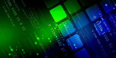 2d illustration abstract digital binary data on computer screen