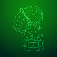 Radar. Directional radio antenna with satellite dish. Astronomy radio telescope . Wireframe low poly mesh vector illustration