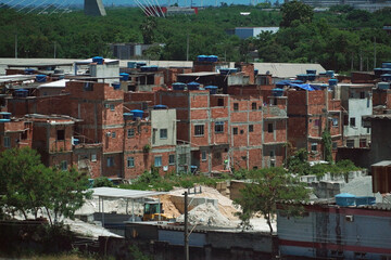 Favela in the suburbs of the city of Rio de Janeiro. The slums are located on hills.