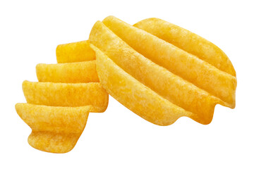 Delicious potato chips, isolated on white background