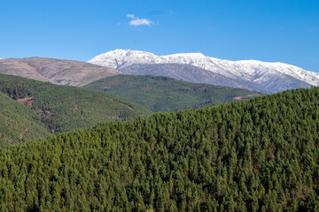 fantastic nature landscape, with the Serra da Estrela in the background, with lots of snow. Portugal