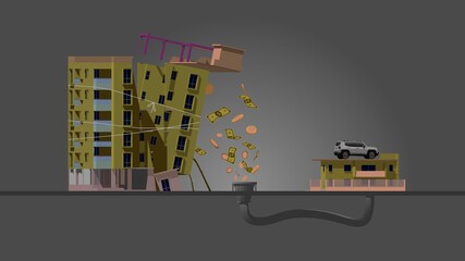 Theft of allocated money. Consequence: the constructed residential building is collapsing today and construction managers are enriching themselves.