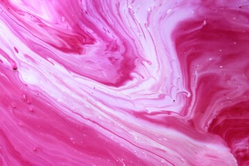 White and pink abstract marble background. The acrylic paint mixes freely and creates an...