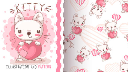 Cat with heart seamless pattern