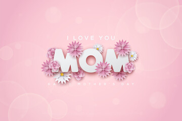 Happy Mother's Day background with purple flower illustration.