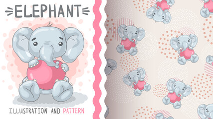 Elephant with heart - seamless pattern