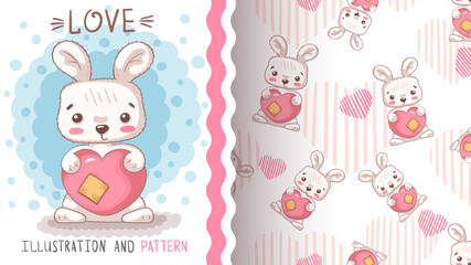 Bunny with heart - seamless pattern