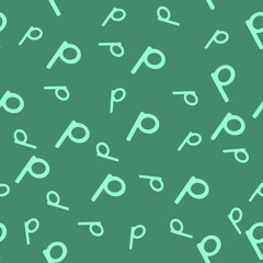 Turquoise seamless pattern with the letter p on a green background. Minimalistic freehand drawing style. Background for fabric, wallpaper, bed linen. Vector illustration.