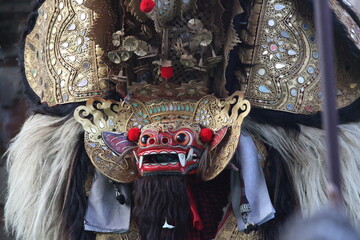 BATUBULAN, BALI, INDONESIA Unidentified dancer actor at the weekly Barong Dance, a sacred story and...